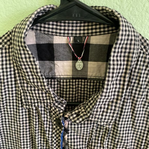 Chemistry Black and White Checkered Button-Down Cotton Shirt Summer | Size L - Picture 7 of 11
